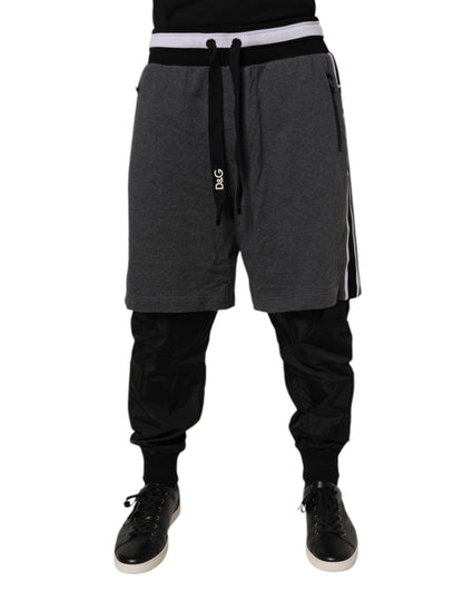 Dolce & Gabbana Black Gray Cotton Layered Sweatpants Pants