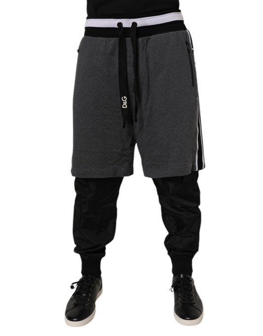Dolce & Gabbana Black Gray Cotton Layered Sweatpants Pants
