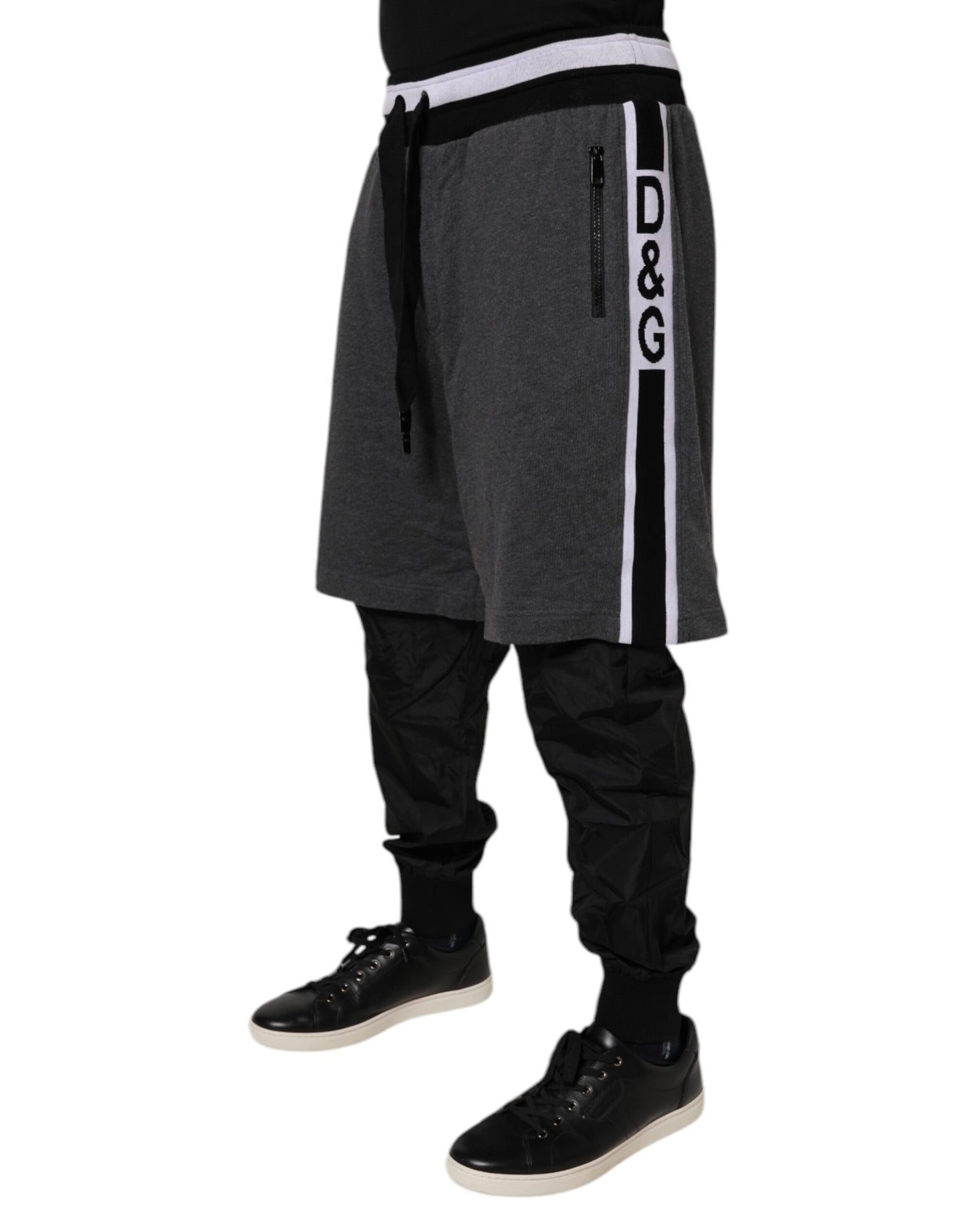 Dolce & Gabbana Black Gray Cotton Layered Sweatpants Pants
