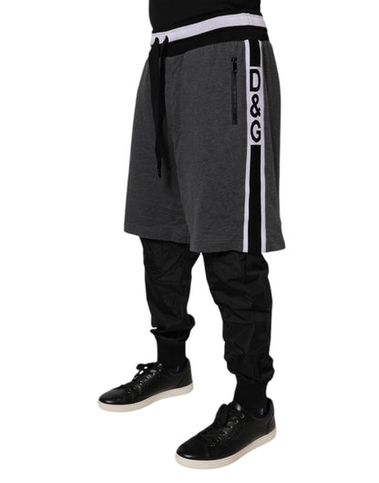 Dolce & Gabbana Black Gray Cotton Layered Sweatpants Pants