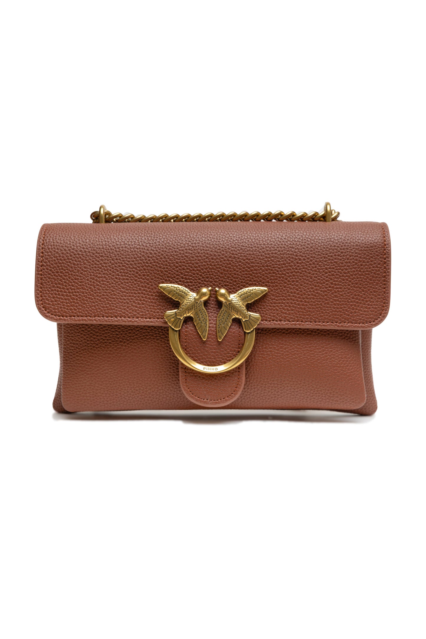 PINKO Brown Small Love shoulder Soft Leather Bag