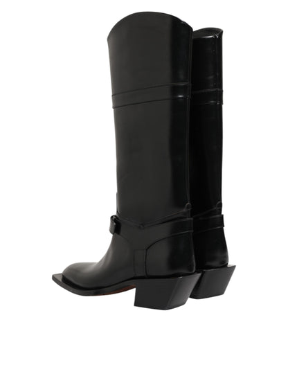 Dolce & Gabbana Black Logo Plaque Over The Calf Boots Shoes