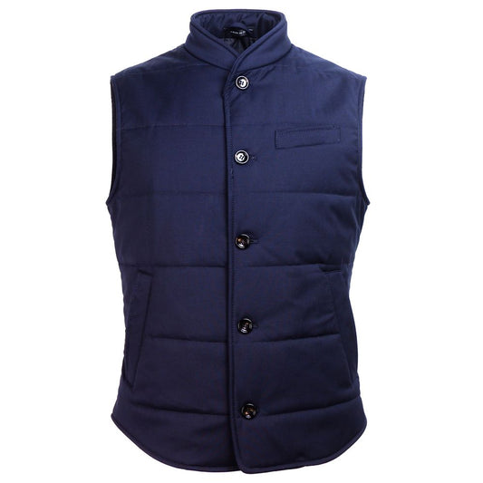Made in Italy Blue Wool Sleveless Jacket