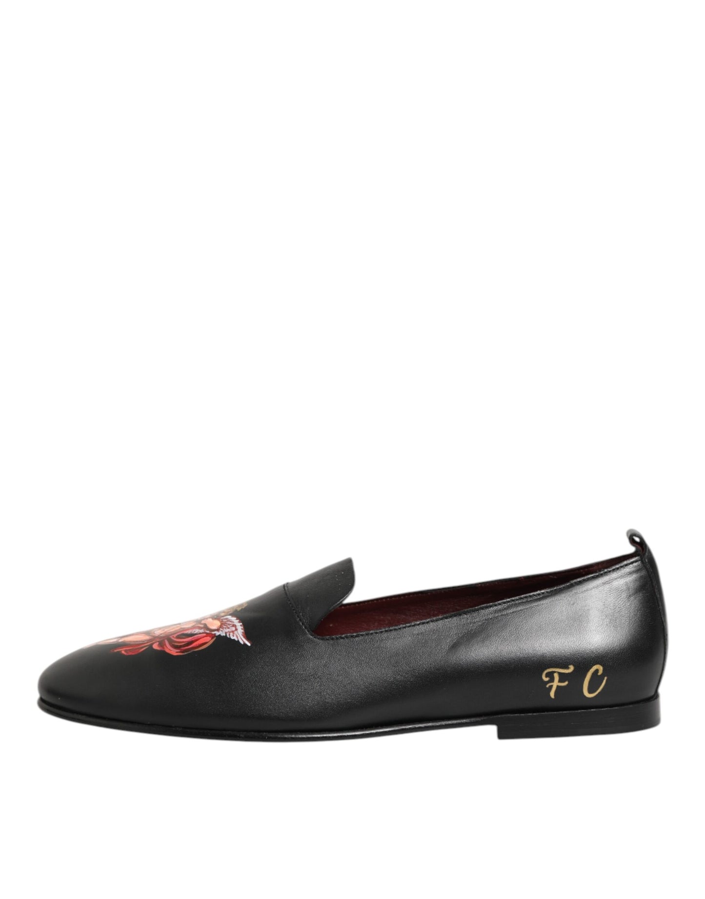 Dolce & Gabbana Black DG Angel Leather Slip On Loafers Shoes