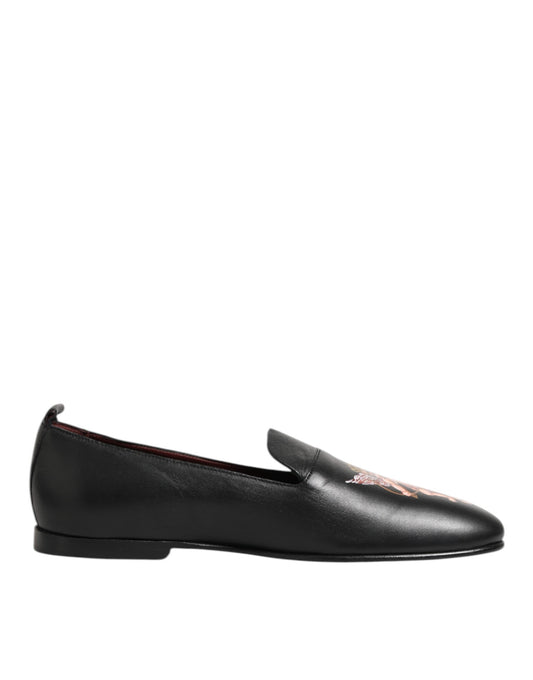 Dolce & Gabbana Black DG Angel Leather Slip On Loafers Shoes