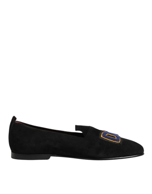 Dolce & Gabbana Black DG Love Leather Slip On Loafers Shoes