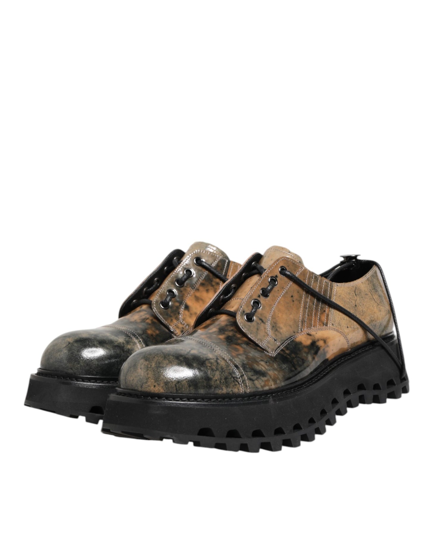 Dolce & Gabbana Brown Gray Lace Up Chunky Derby Men Shoes