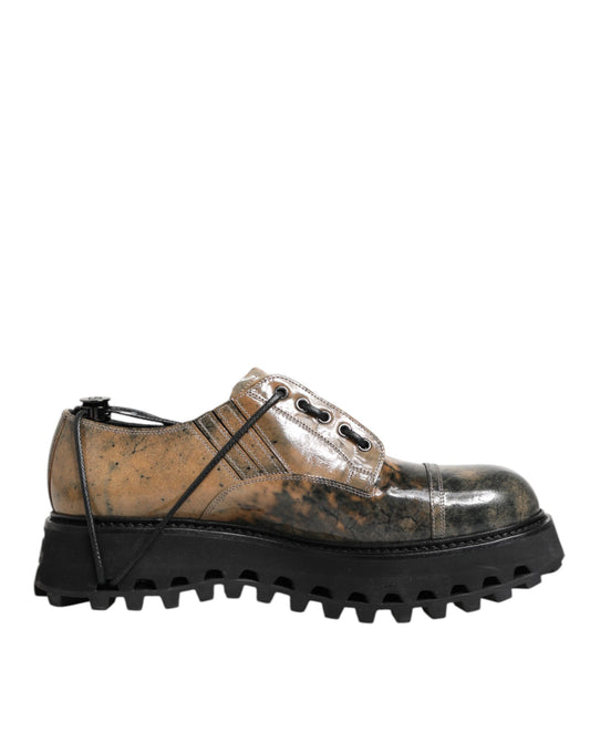 Dolce & Gabbana Brown Gray Lace Up Chunky Derby Men Shoes
