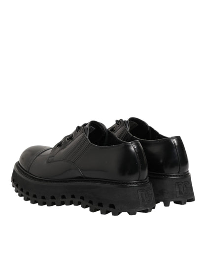 Dolce & Gabbana Black Leather Lace Up Derby Men Dress Shoes