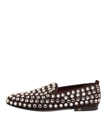Dolce & Gabbana Bordeaux Suede Crystals Loafers Dress Shoes