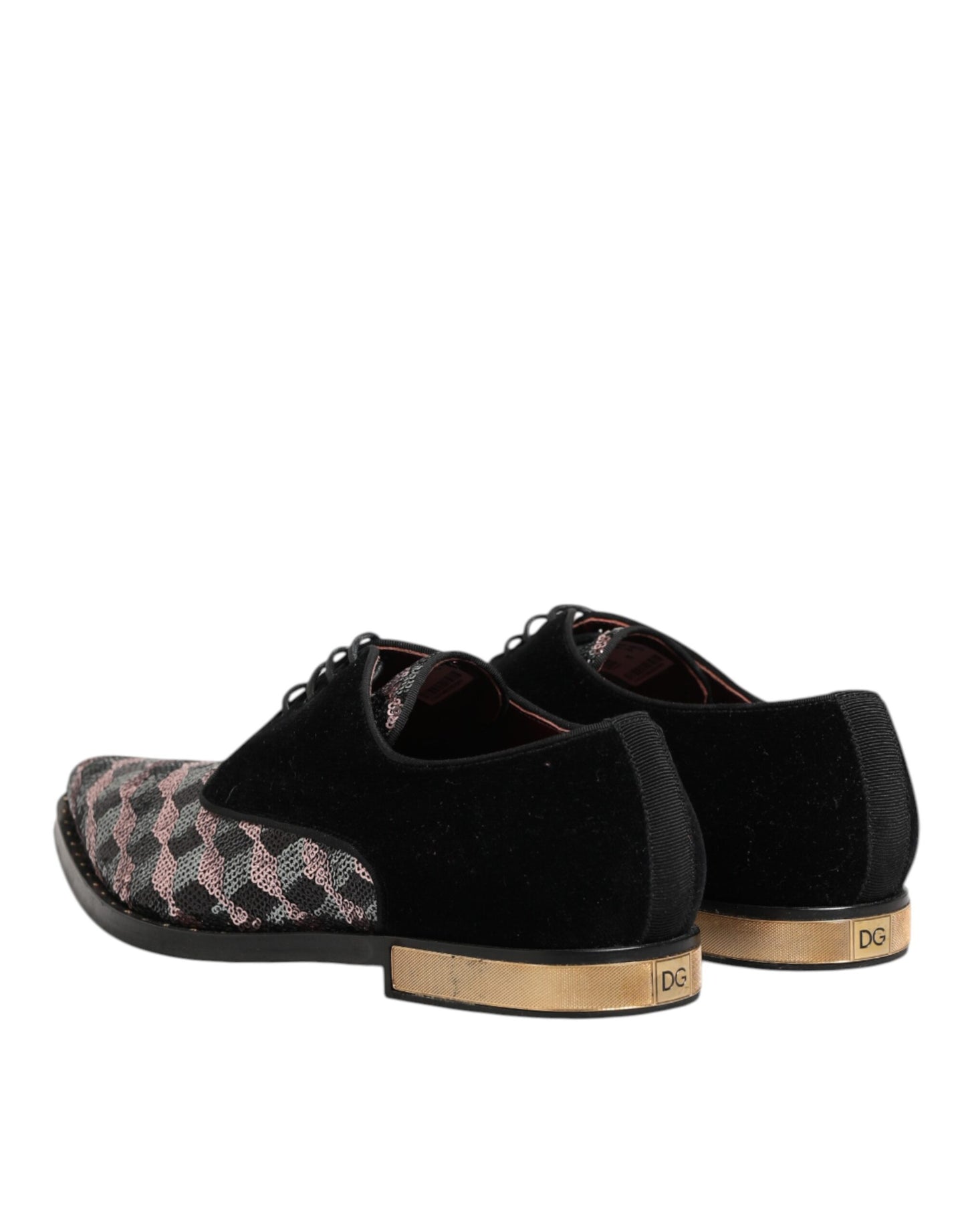 Dolce & Gabbana Black Velvet Multicolor Sequin Derby Men Shoes