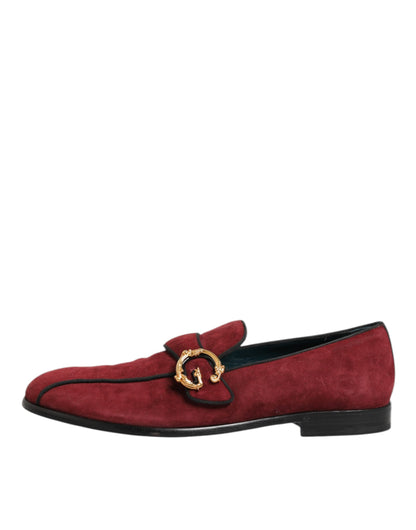 Dolce & Gabbana Bordeaux Suede Logo Loafers Formal Dress Shoes