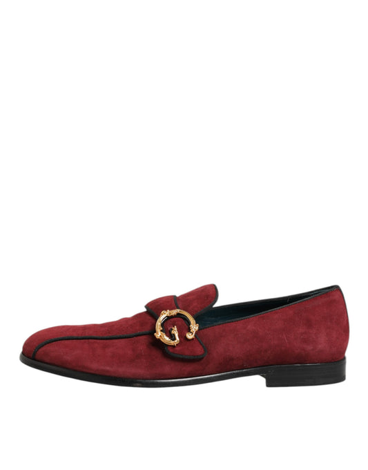 Dolce & Gabbana Bordeaux Suede Logo Loafers Formal Dress Shoes