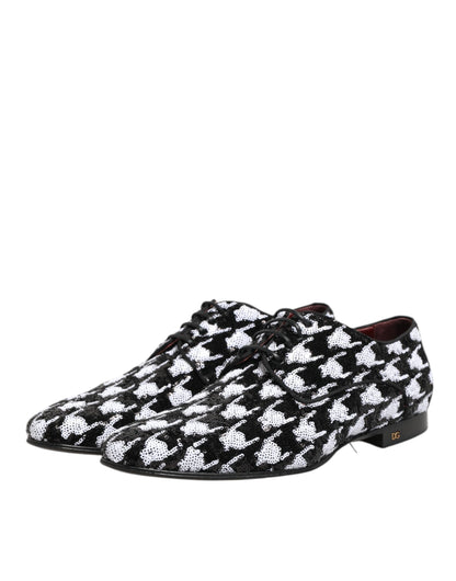 Dolce & Gabbana Dress Black White Sequined Lace Up Derby Shoes
