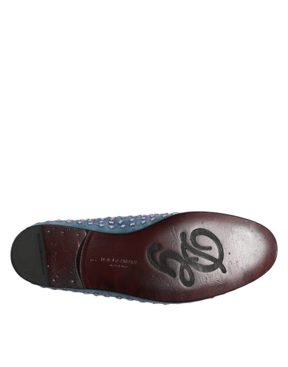 Dolce & Gabbana Blue Suede Studded Dress Men Loafers Shoes
