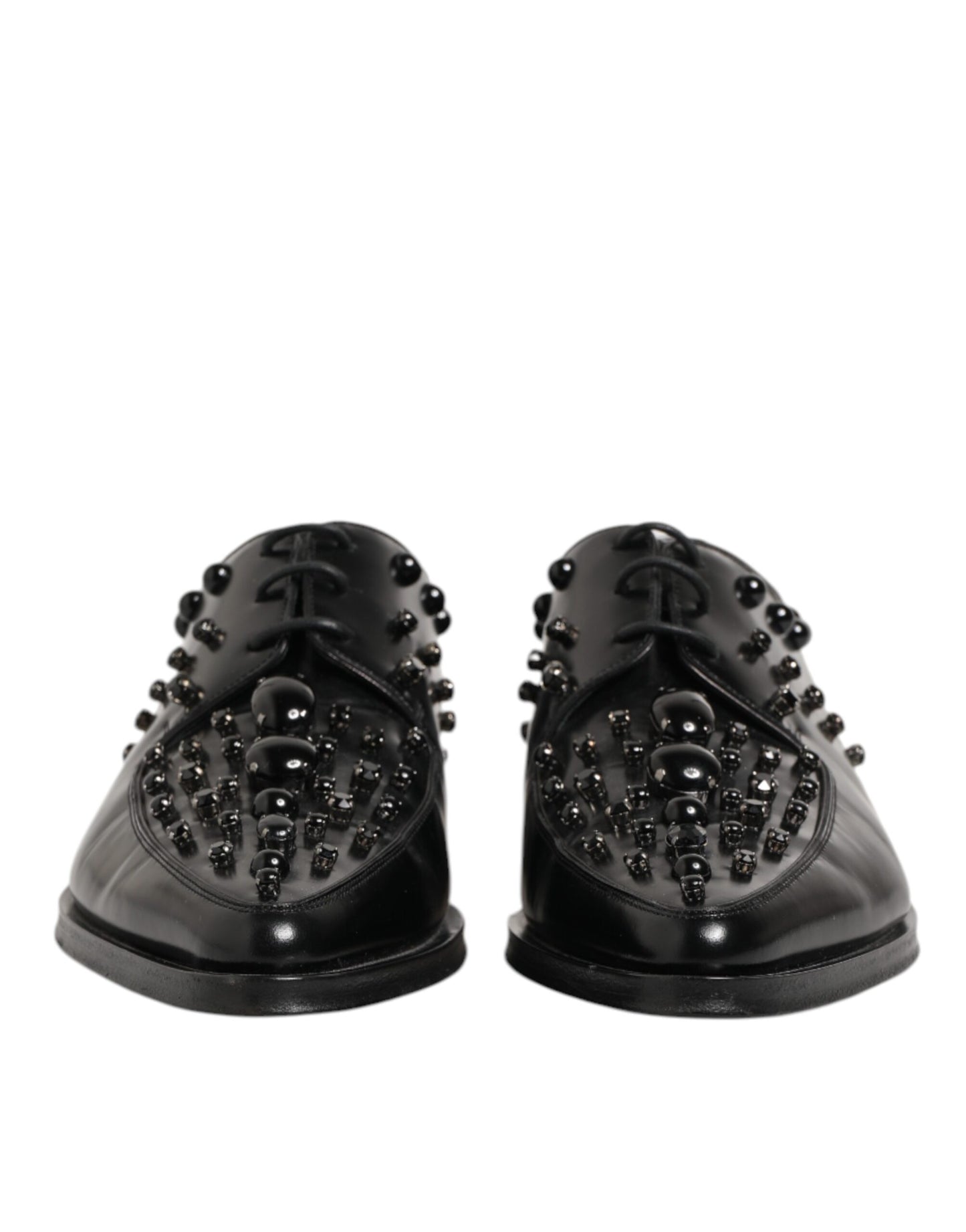 Dolce & Gabbana Black Crystal Embellished Derby Men Shoes