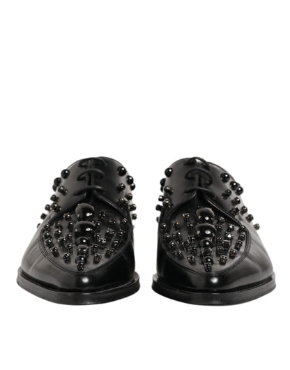 Dolce & Gabbana Black Crystal Embellished Derby Men Shoes