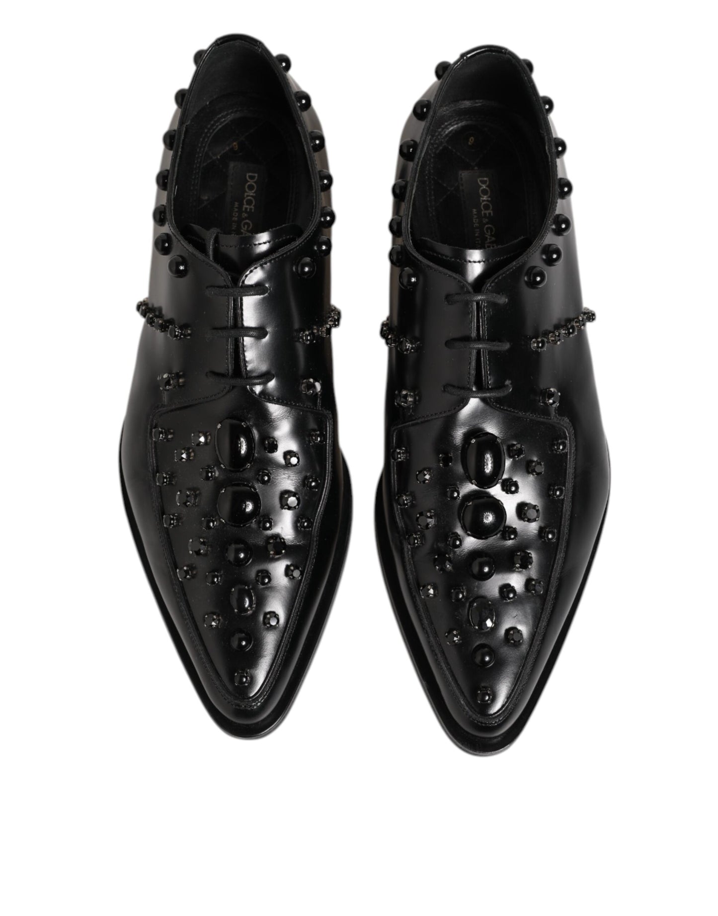 Dolce & Gabbana Black Crystal Embellished Derby Men Shoes