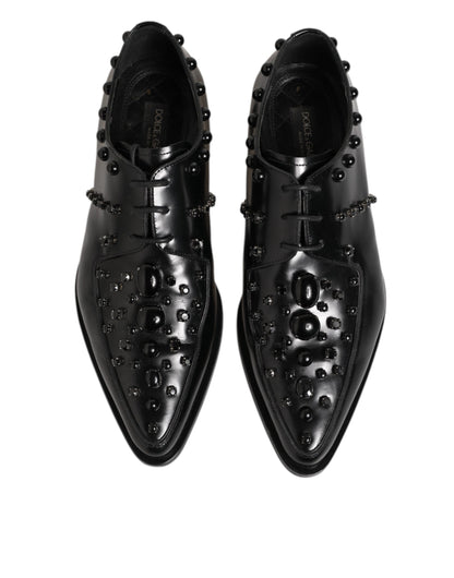 Dolce & Gabbana Black Crystal Embellished Derby Men Shoes