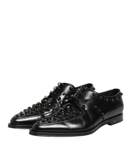 Dolce & Gabbana Black Crystal Embellished Derby Men Shoes