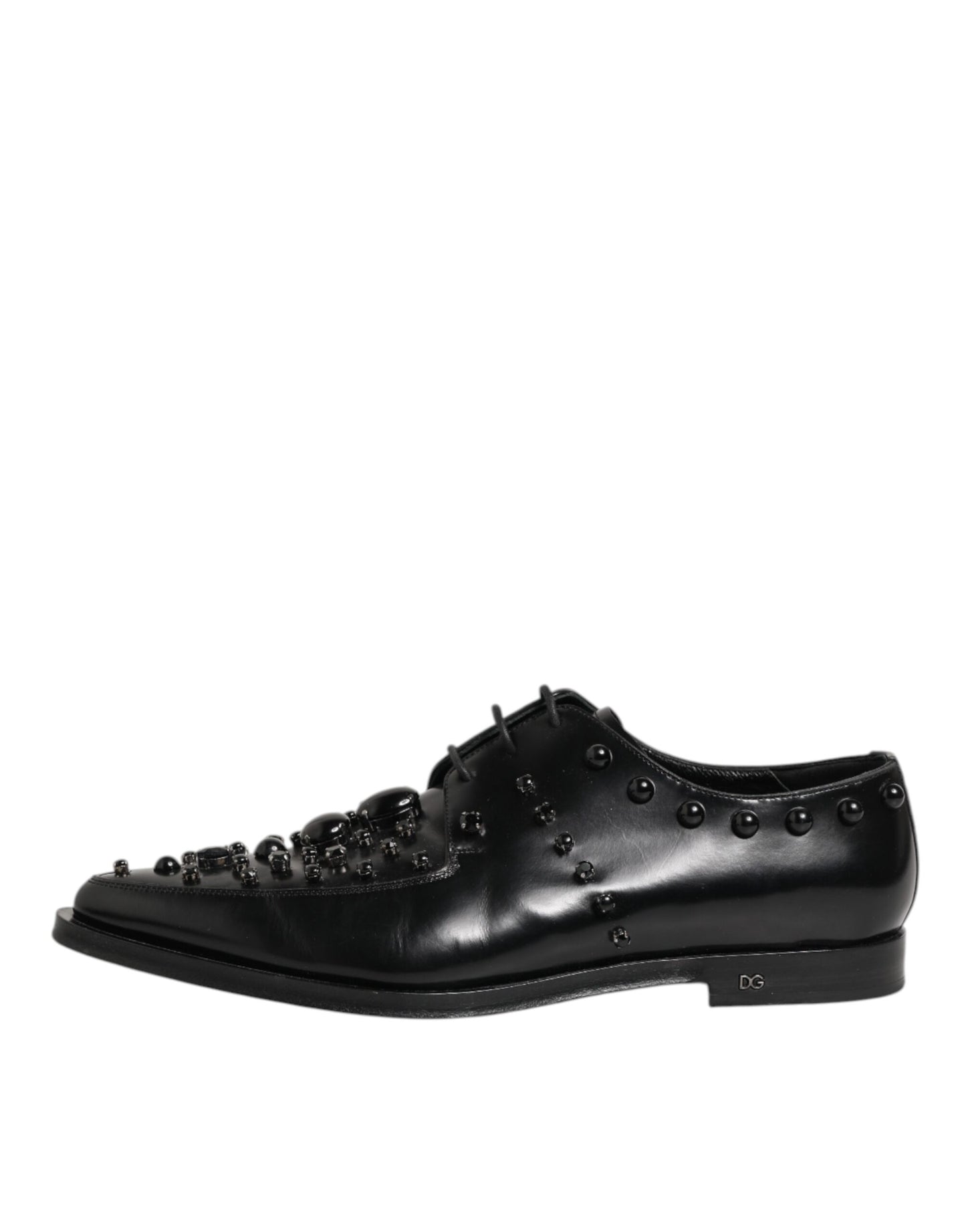 Dolce & Gabbana Black Crystal Embellished Derby Men Shoes