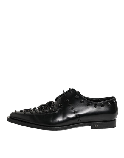 Dolce & Gabbana Black Crystal Embellished Derby Men Shoes