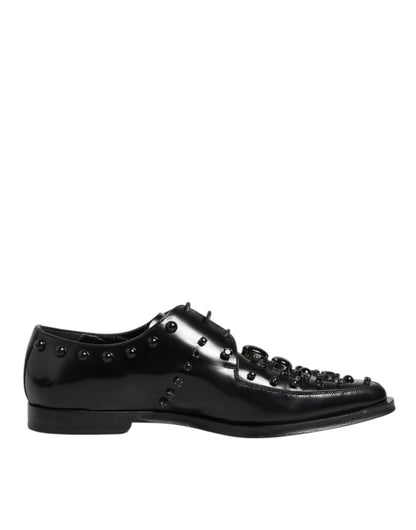 Dolce & Gabbana Black Crystal Embellished Derby Men Shoes