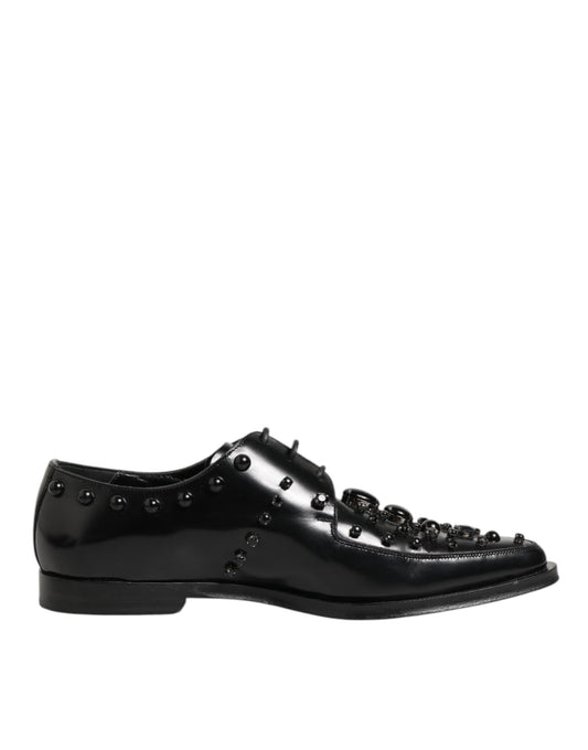 Dolce & Gabbana Black Crystal Embellished Derby Men Shoes