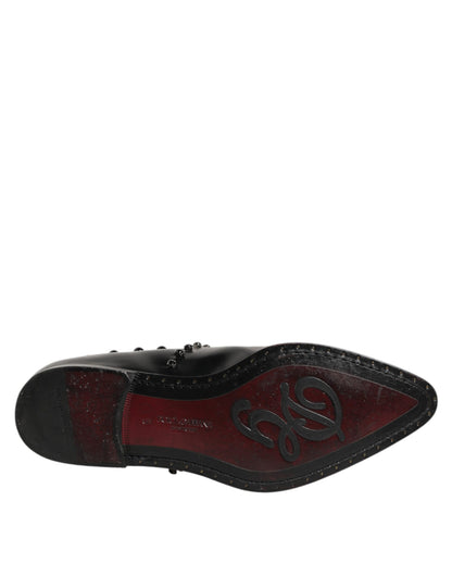Dolce & Gabbana Black Crystal Embellished Derby Men Shoes