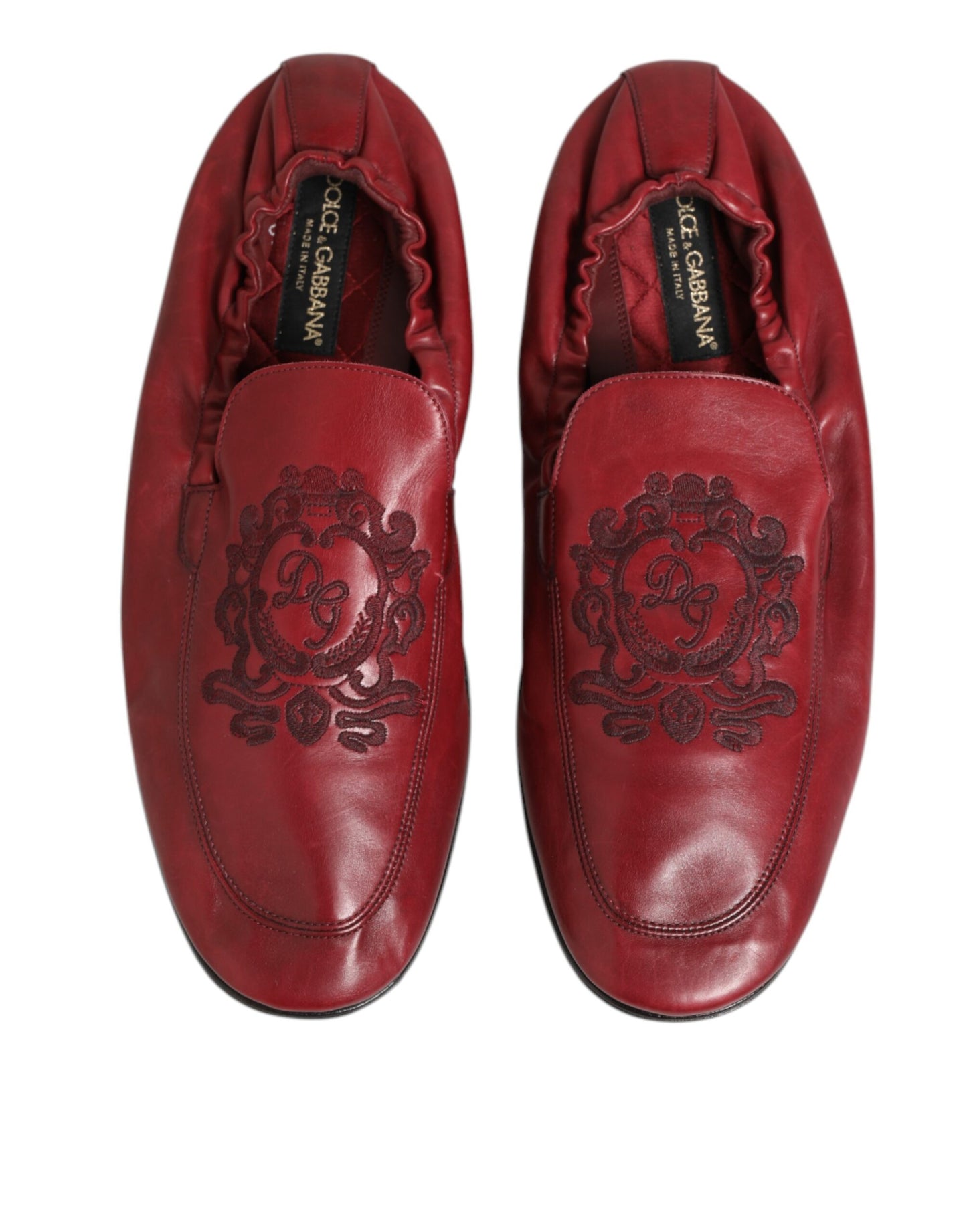 Dolce & Gabbana Red Leather Slip On Men Flat Loafers Shoes