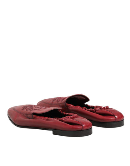 Dolce & Gabbana Red Leather Slip On Men Flat Loafers Shoes