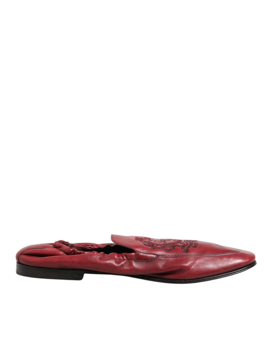 Dolce & Gabbana Red Leather Slip On Men Flat Loafers Shoes