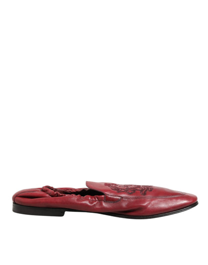 Dolce & Gabbana Red Leather Slip On Men Flat Loafers Shoes
