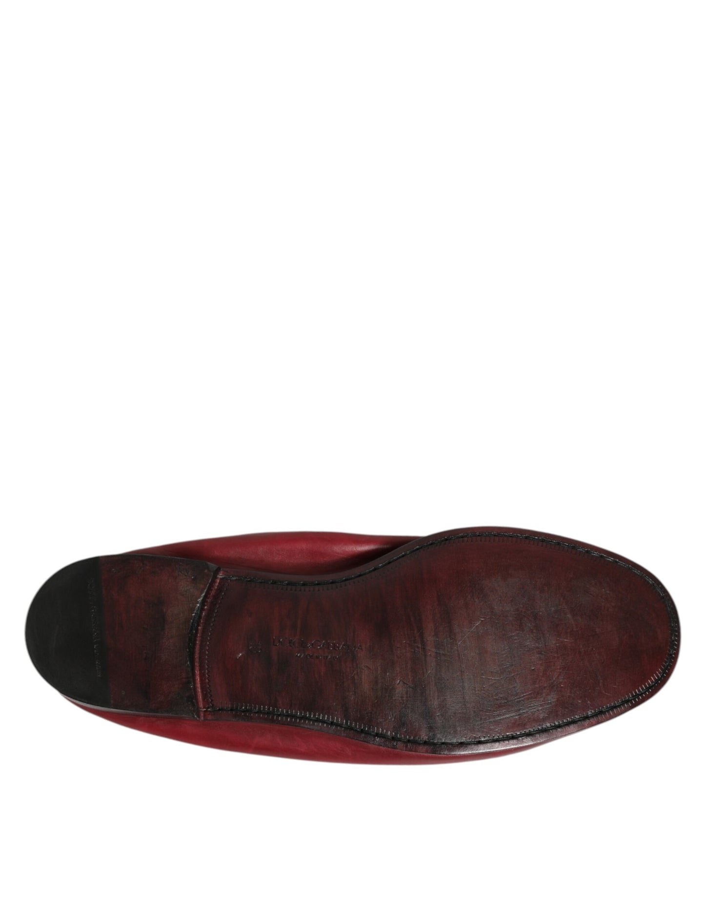 Dolce & Gabbana Red Leather Slip On Men Flat Loafers Shoes