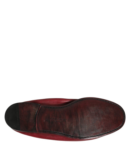 Dolce & Gabbana Red Leather Slip On Men Flat Loafers Shoes