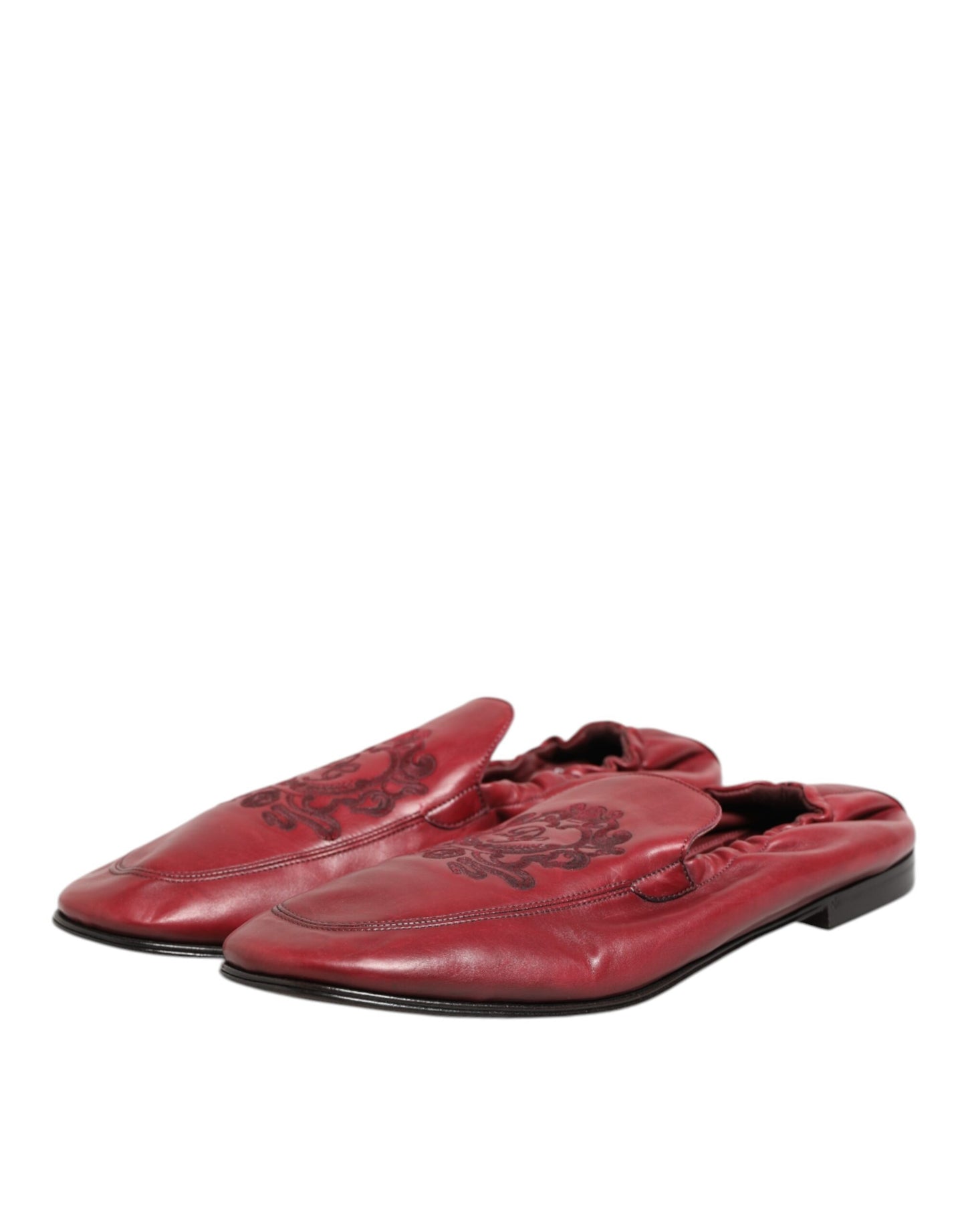 Dolce & Gabbana Red Leather Slip On Men Flat Loafers Shoes