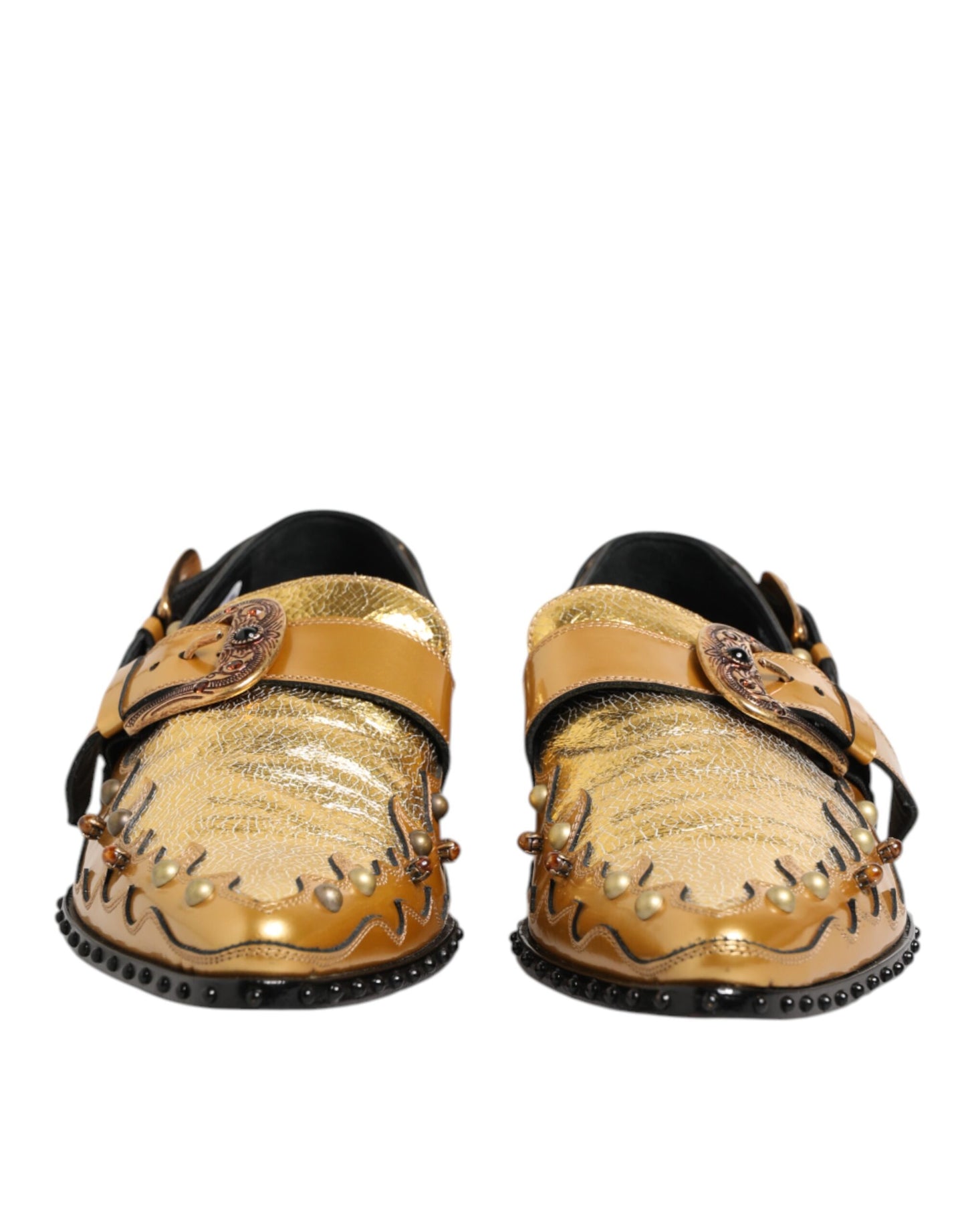 Dolce & Gabbana Gold Leather MONK STRAP Dress Formal Shoes