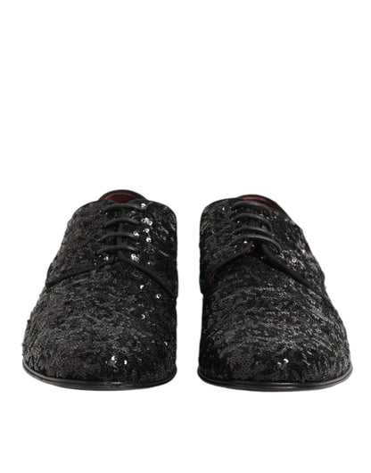 Dolce & Gabbana Black Sequined Lace Up Dress Men Derby Shoes