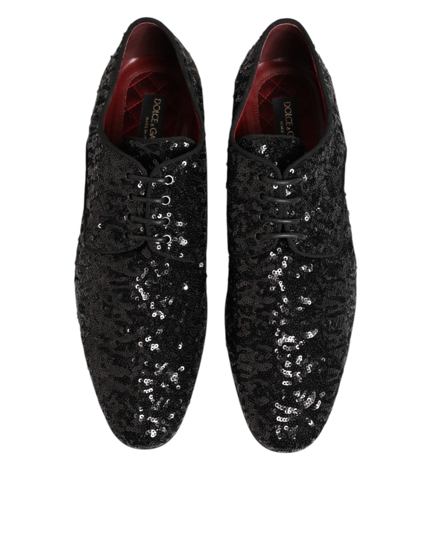 Dolce & Gabbana Black Sequined Lace Up Dress Men Derby Shoes