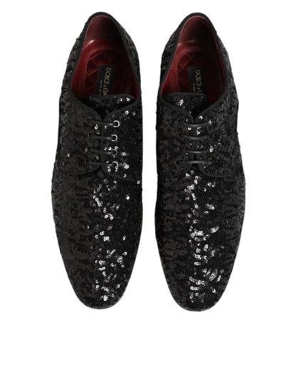 Dolce & Gabbana Black Sequined Lace Up Dress Men Derby Shoes