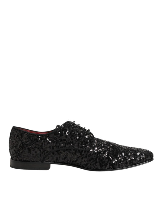 Dolce & Gabbana Black Sequined Lace Up Dress Men Derby Shoes