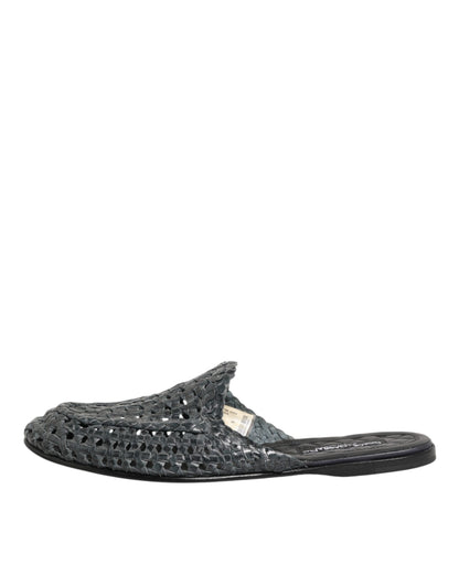 Dolce & Gabbana Blue Woven Slides MULES Men Sandals Shoes