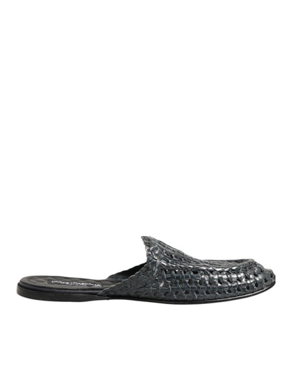 Dolce & Gabbana Blue Woven Slides MULES Men Sandals Shoes