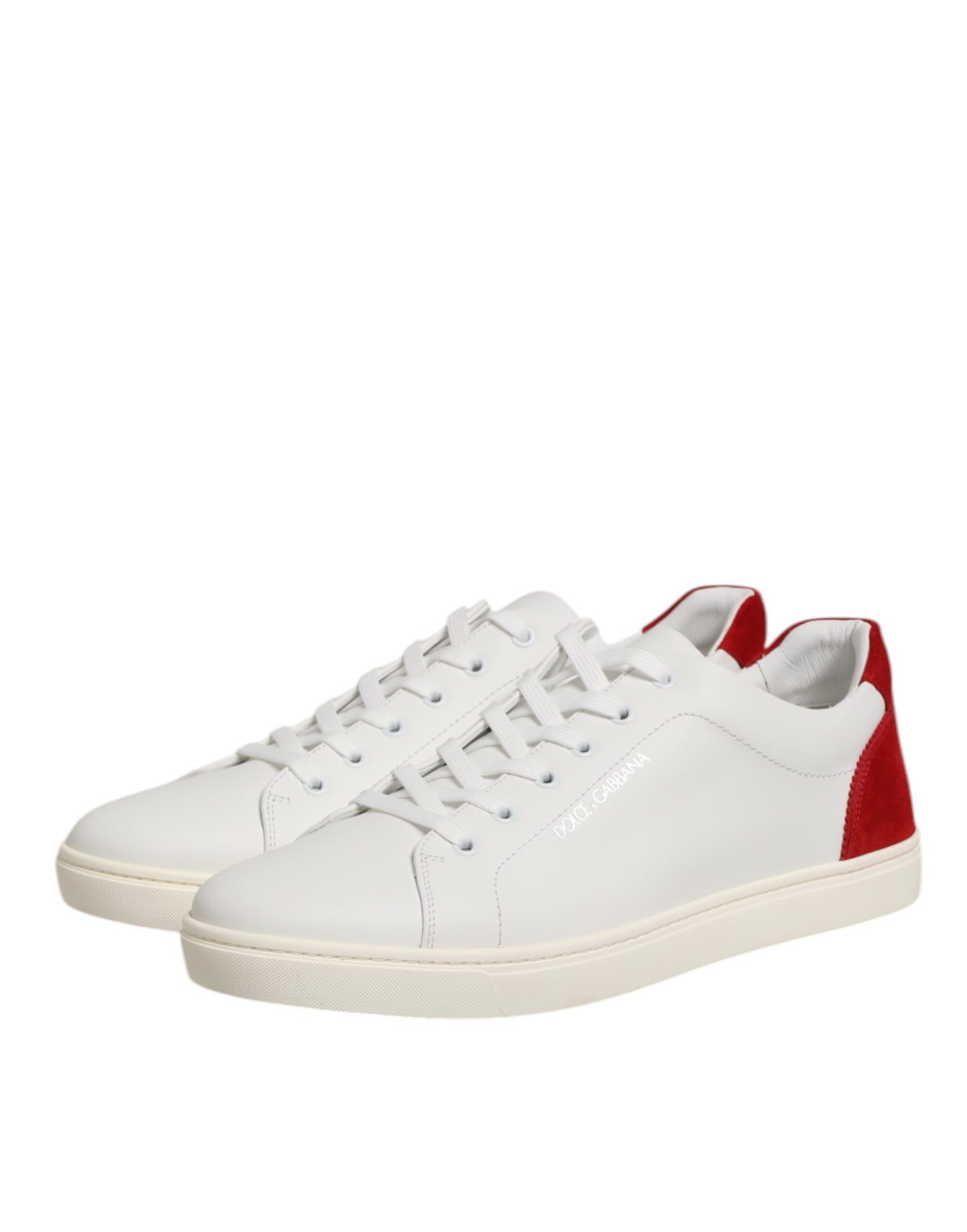 Dolce & Gabbana White Red Leather Low Top Men Sneakers Shoes
