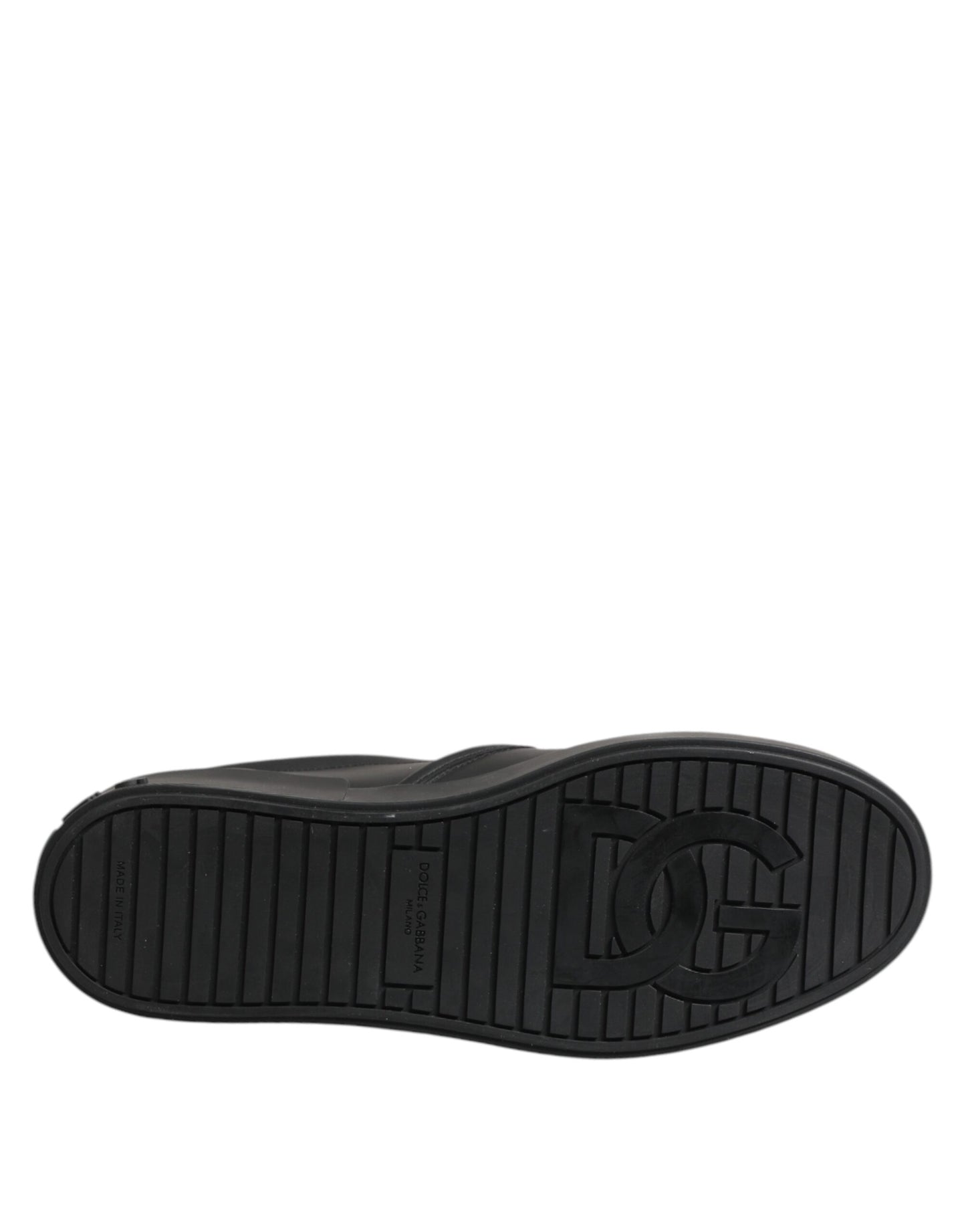 Dolce & Gabbana Black Leather Low Top Slip On Sneakers Shoes