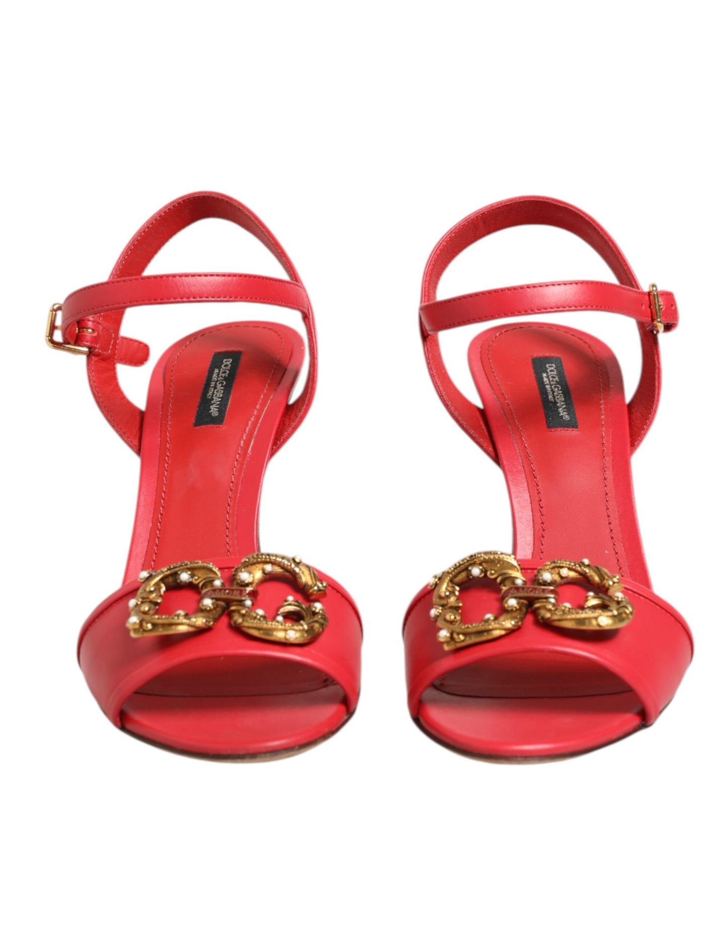 Dolce & Gabbana Red Ankle Strap Stiletto Heels Sandals Shoes