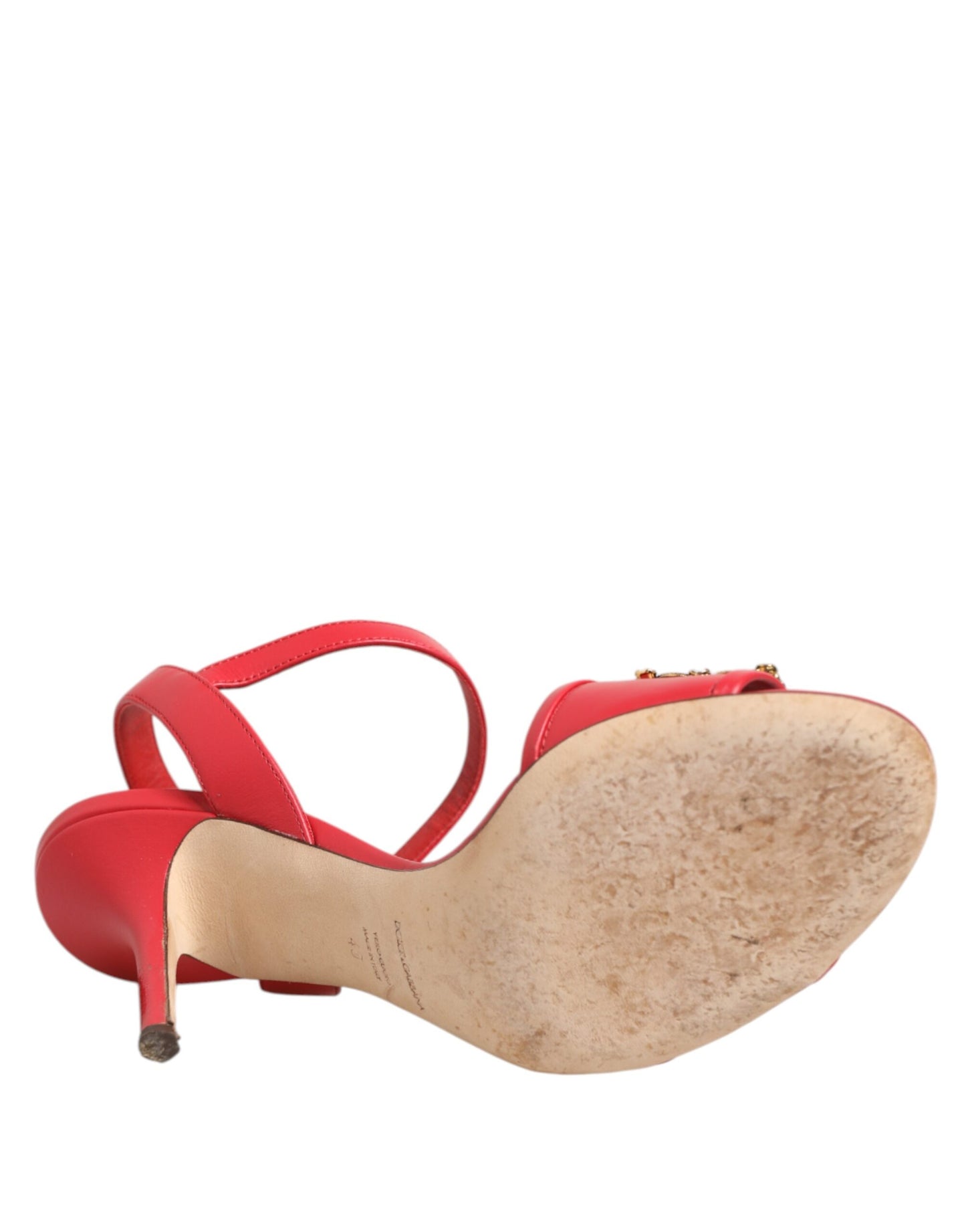 Dolce & Gabbana Red Ankle Strap Stiletto Heels Sandals Shoes
