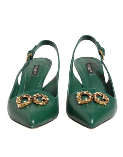 Dolce & Gabbana Dark Green DG Amore Slingbacks Sandals Shoes