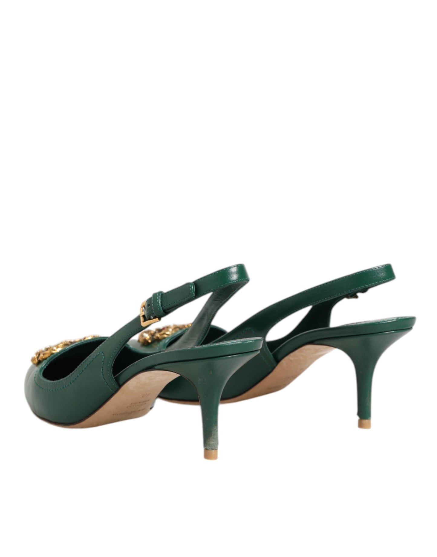 Dolce & Gabbana Dark Green DG Amore Slingbacks Sandals Shoes