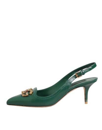 Dolce & Gabbana Dark Green DG Amore Slingbacks Sandals Shoes